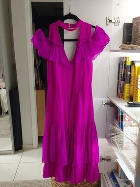 Ruffle-Tiered Maxi Dress in Fuchsia